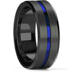Fashion Men’s Silver Color Black Stainless Steel Ring Groove Multi-Faceted Ring For Men Women Engagement Ring Anniversary Gifts