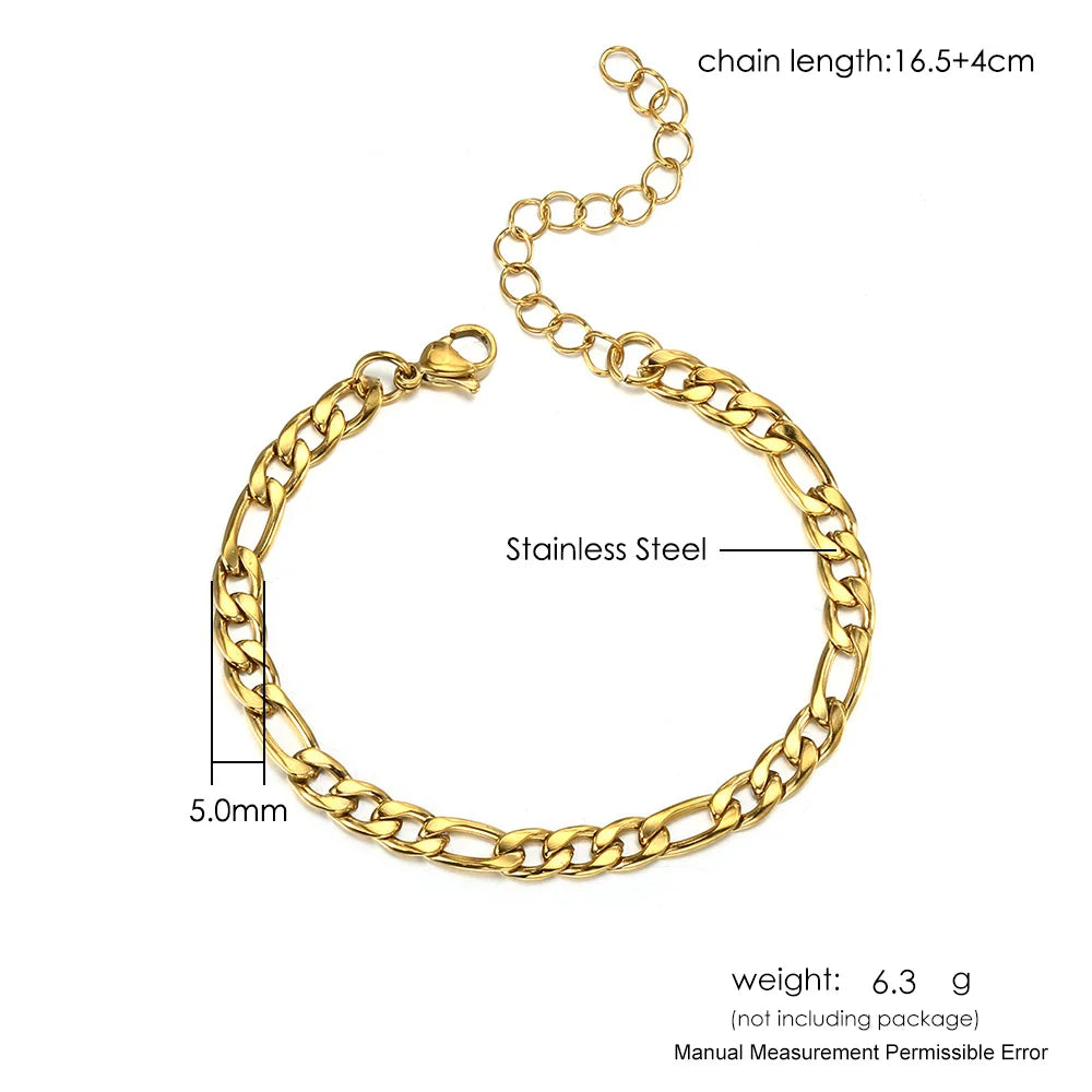 Gold Figaro Bracelet 316L Stainless Steel 5MM