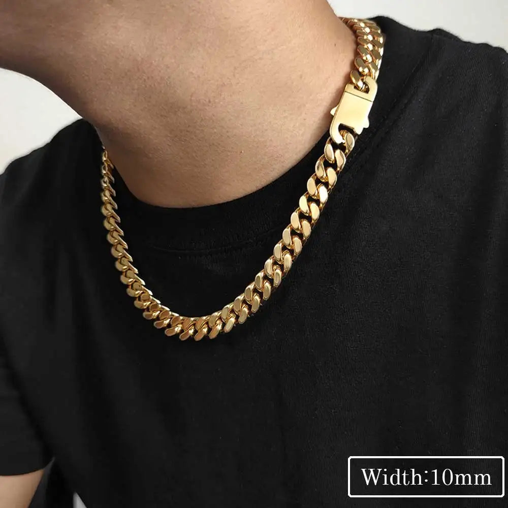 Popular Hip Hop Necklace Gold Plated Stainless Steel Cuban Link Chain Necklace Jewelry For Men