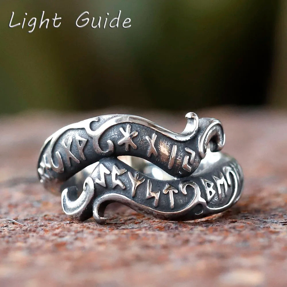Viking Odin Dragon Rune Amulet Ring — Titanium