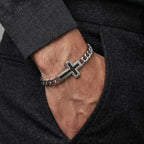 Cross Cuban Link Bracelet for Men Adjustable Stainless Steel Hip Hop Punk Religious Faith Jewelry Gift for Daily Wear