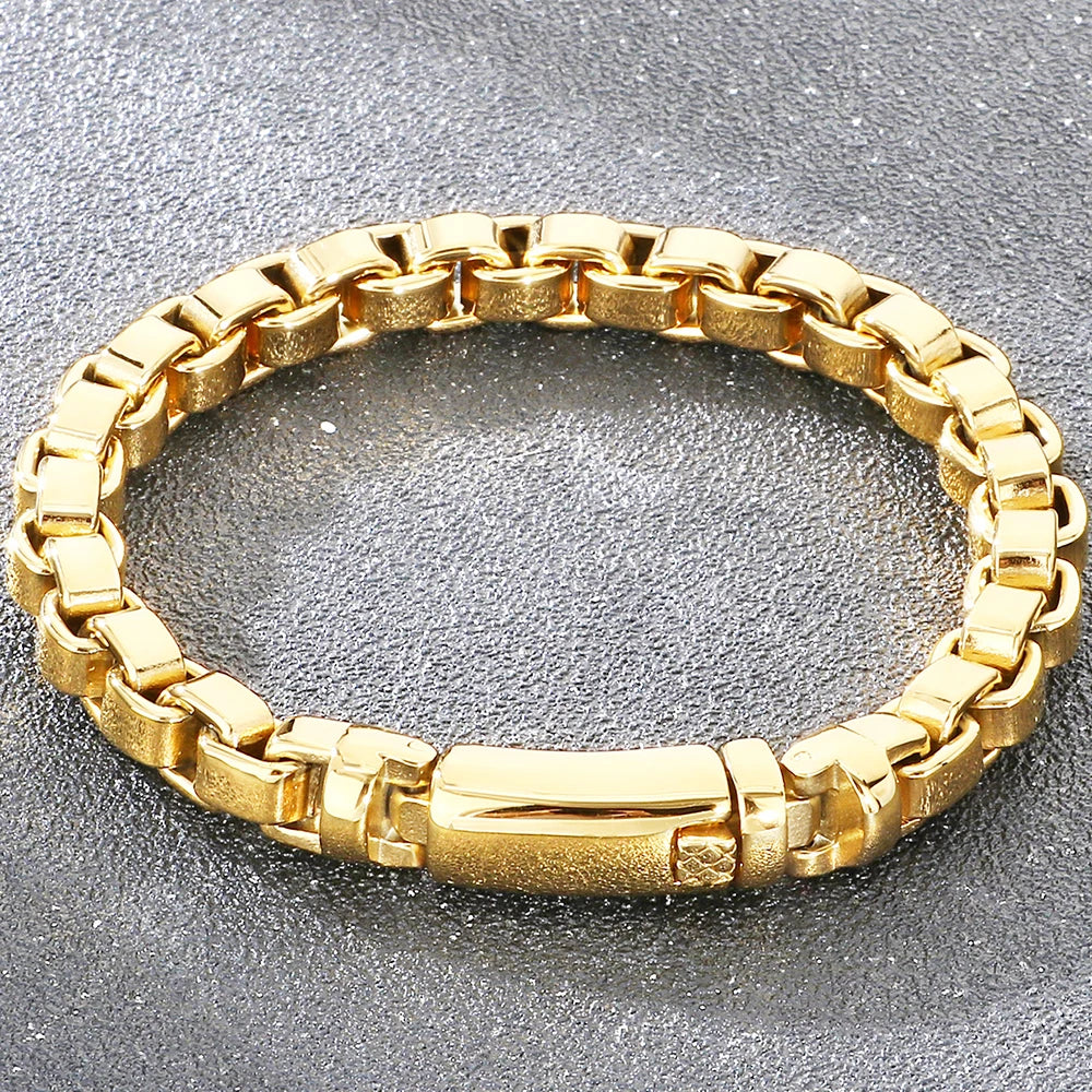 Vintage Cool 316L Stainless Steel Bracelet for Man 8MM Width Box Link Chain Cuff Bangle Classy Mens Boys Birthday