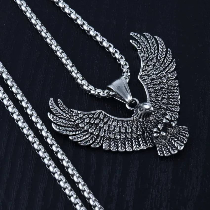 Stainless Steel Eagle Pendant Necklace Vintage