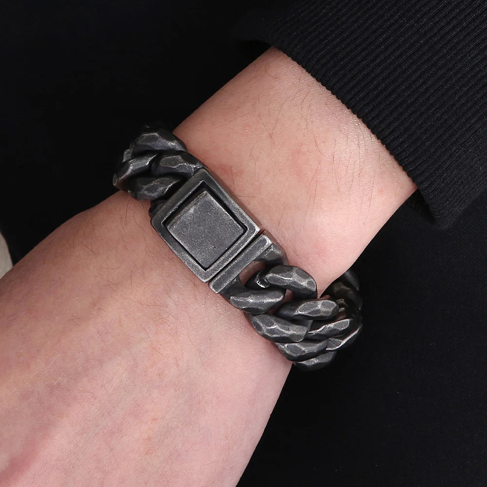 Vintage Black Cuban Link Chain Bracelet for Men 19MM Width Stainless Steel Men's Wristband Fashion Jewelry Accessory