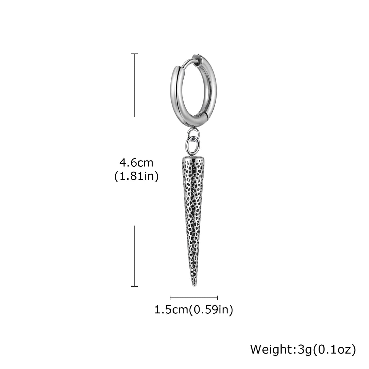 Gothic Cone Long Drop Earrings for Men — Stainless Steel