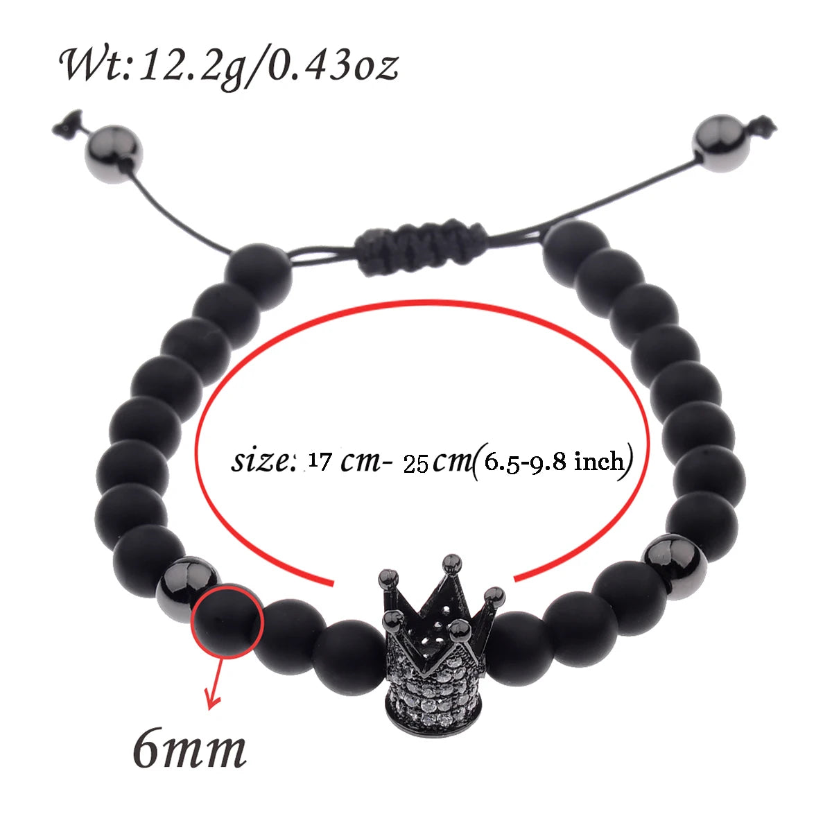 DOUVEI 6mm Pave Zircon Crown Weaving Bracelet Charm Men Black Matte Bracelets For Women Dropshipping ABL007