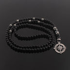 Matte Black Beaded Compass Pendant Necklace 6mm — Zinc Alloy