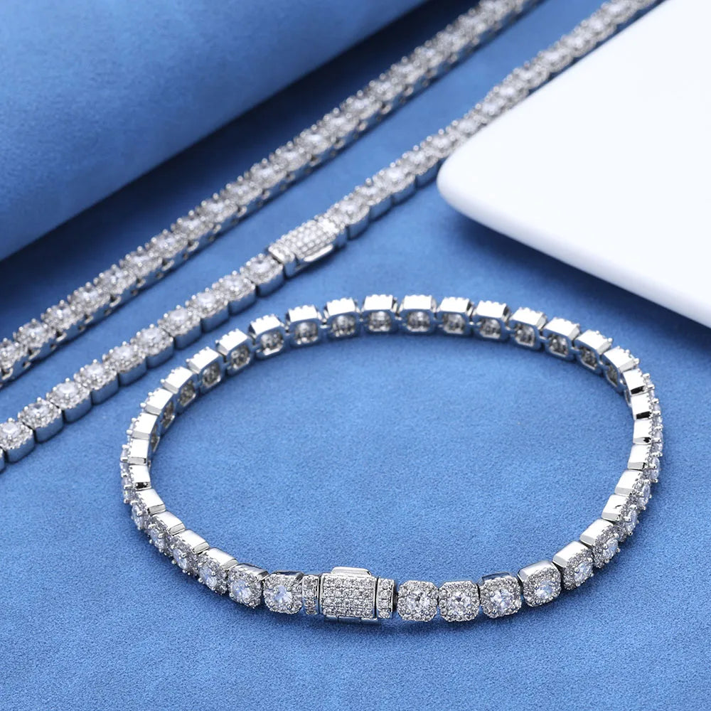 HHIOK Hip Hop Style 5/7mm Iced Tennis Chain 18K Gold Plated 5A Cubic Zirconia Fashion Exquisite Bracelet Gift For Men And Women