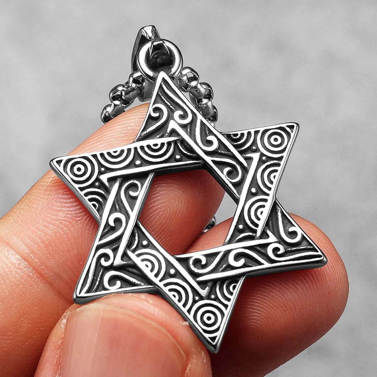 Solomon Seal Pendant Necklace Stainless Steel Vintage
