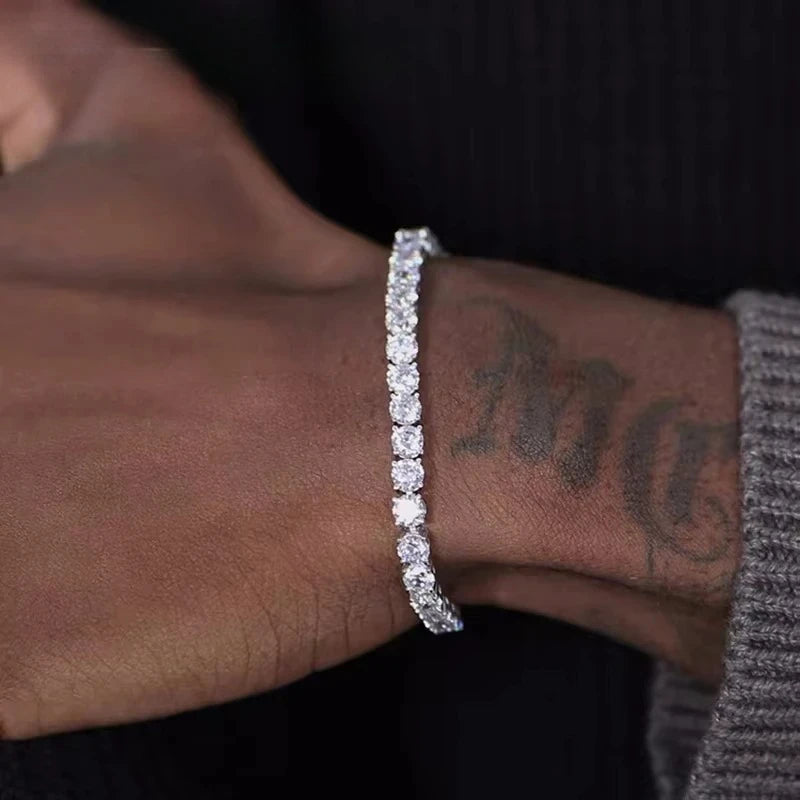 925 sterling silver Tennis Bracelet 2/4mm Cubic Zirconia for Women Mens Crystal Chain on The Hand Hip-hop Streetwear Jewelry