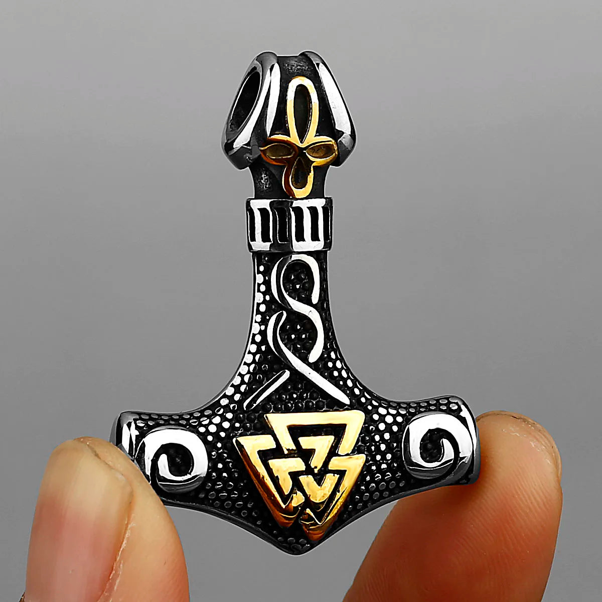 Viking Thor's Hammer Pendant Necklace Men's Vintage Nordic Jewelry Gift Stainless Steel Mixed Gold Color Rune Amulet