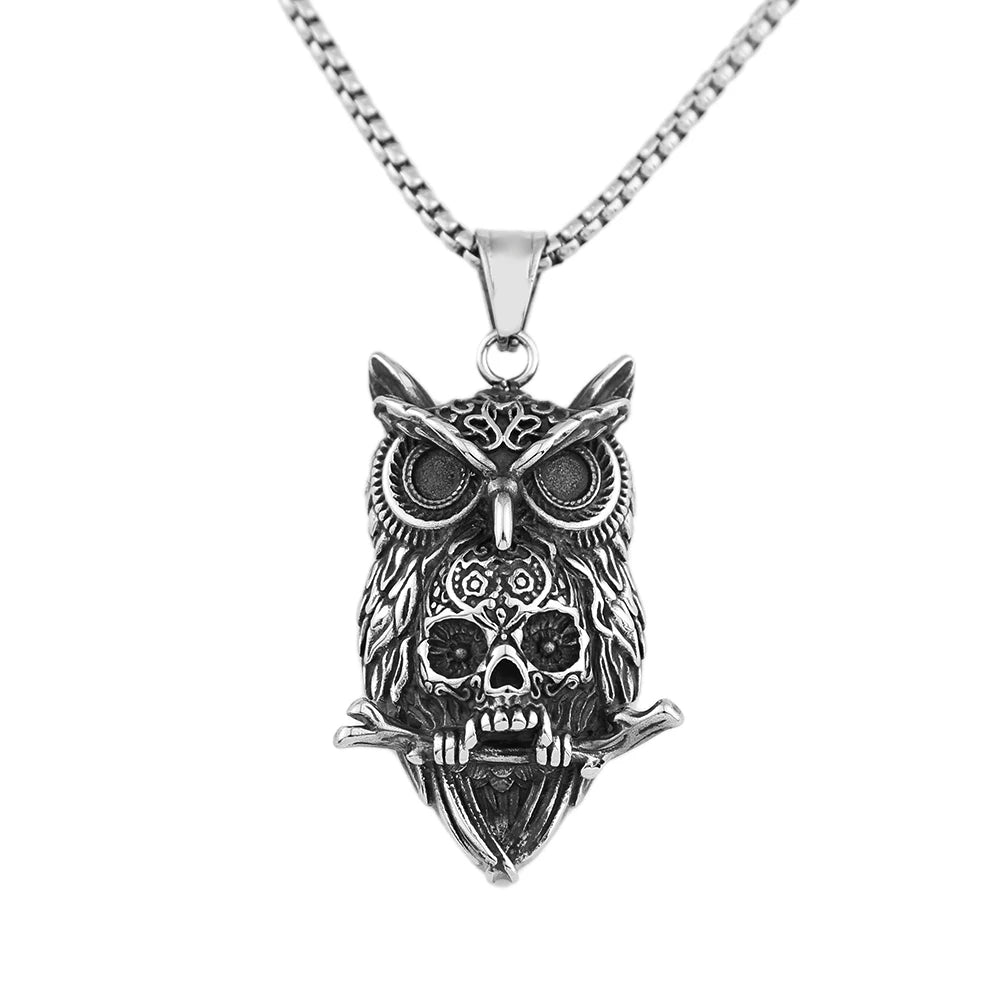 Owl Skull Pendant — Stainless Steel