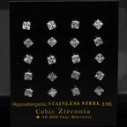 LUXUKISSKIDS Brilliant Square Stud Earrings 10pairs/Lot Novel Clearly Large 3A Cubic Zirconia Stainless Steel Wholesale