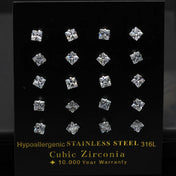 LUXUKISSKIDS Brilliant Square Stud Earrings 10pairs/Lot Novel Clearly Large 3A Cubic Zirconia Stainless Steel Wholesale