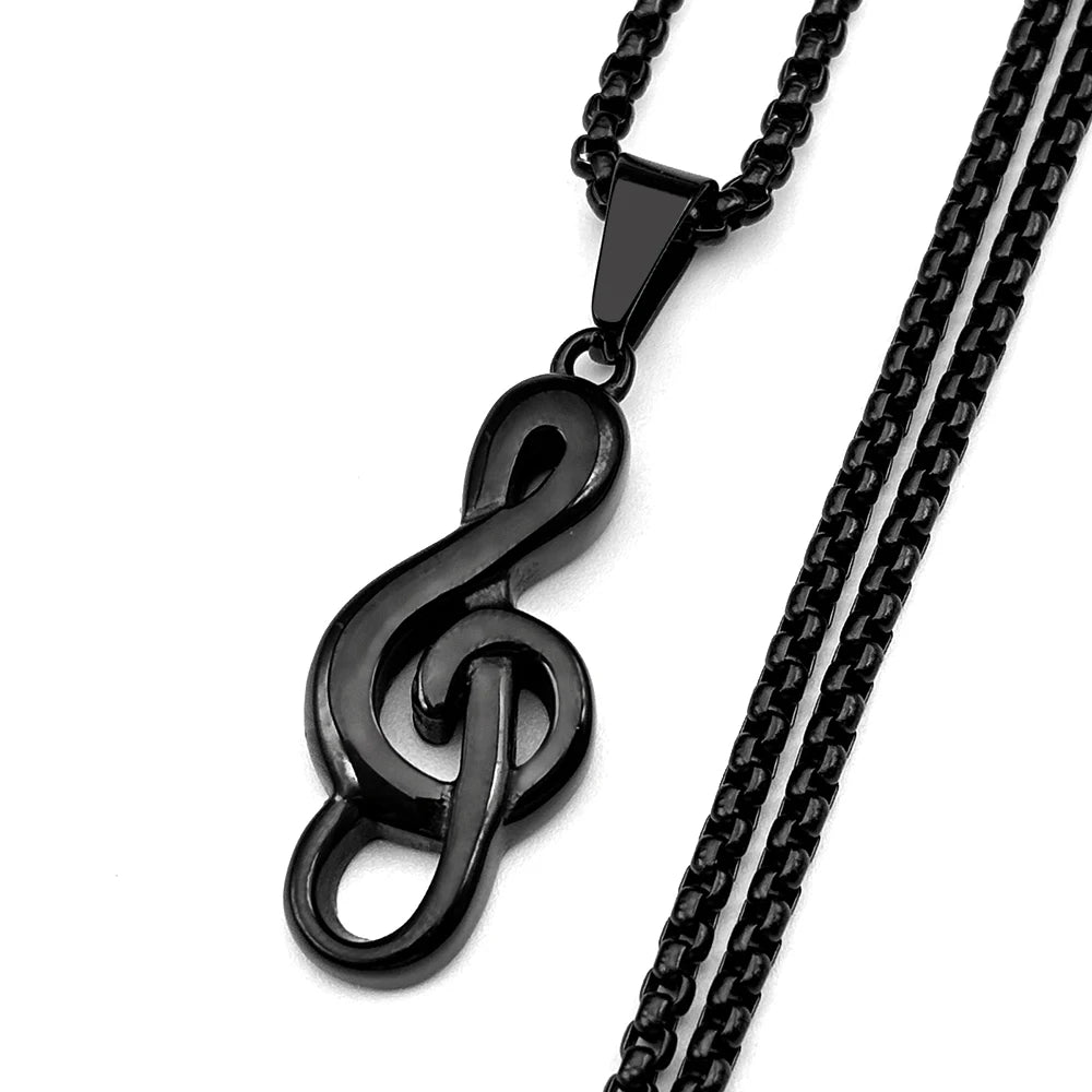 Musical Note Treble Clef Pendant Necklace For Women Men Stainless Steel Gold Color Hiphop Fashion Daily Wear Gift