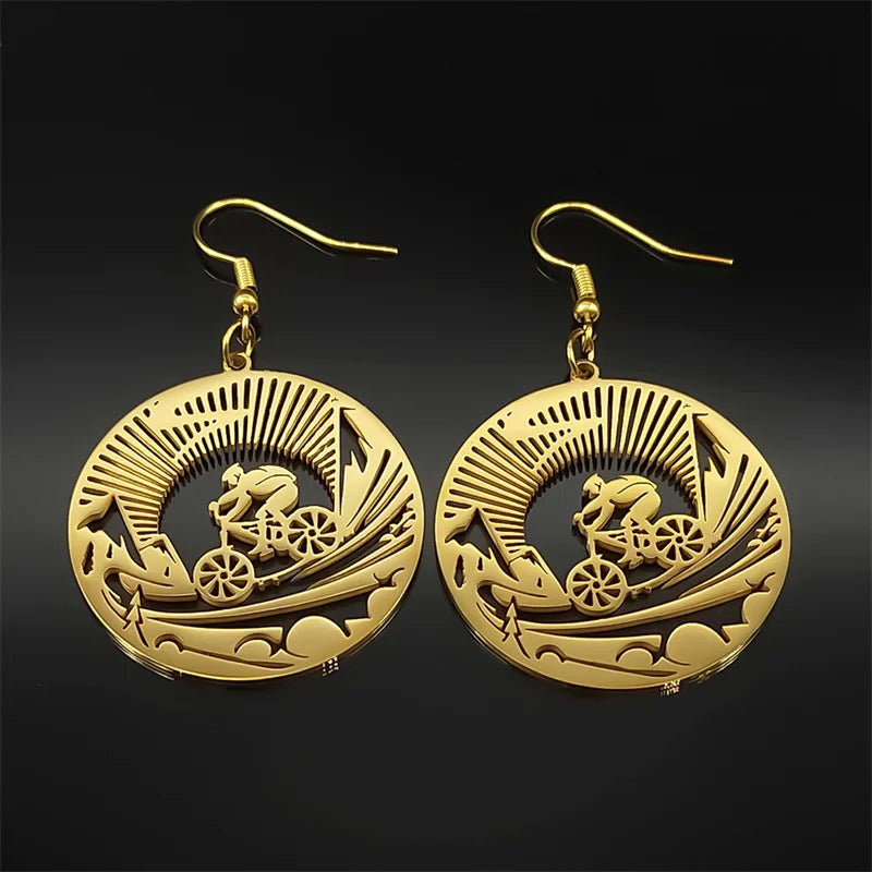 Steel Earrings Bicycle Sports Bikers Hollow Drop