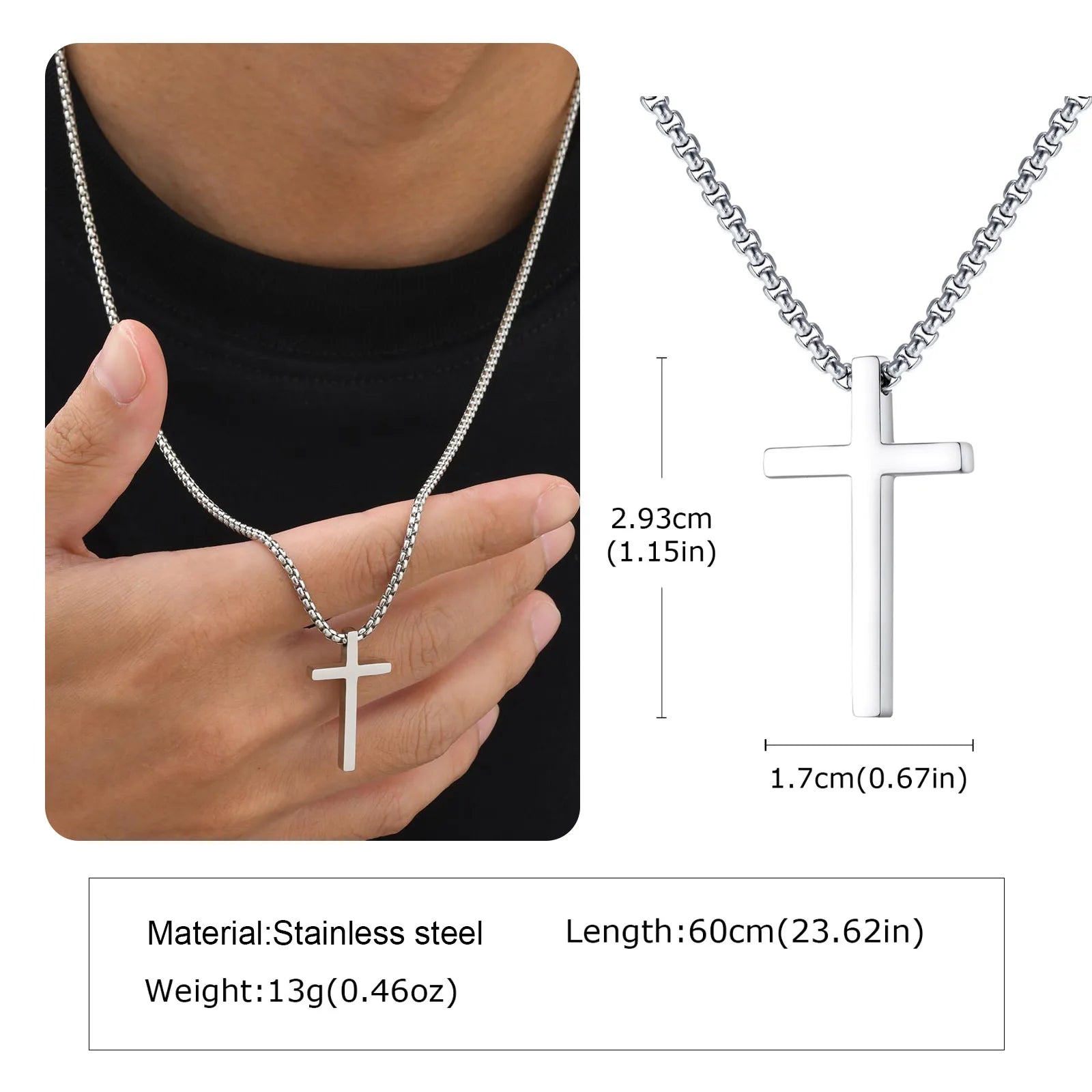 Two-Tone Cross Pendant Necklace — Stainless Steel