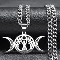 Wicca Triple Moon Pendant — Silver Stainless