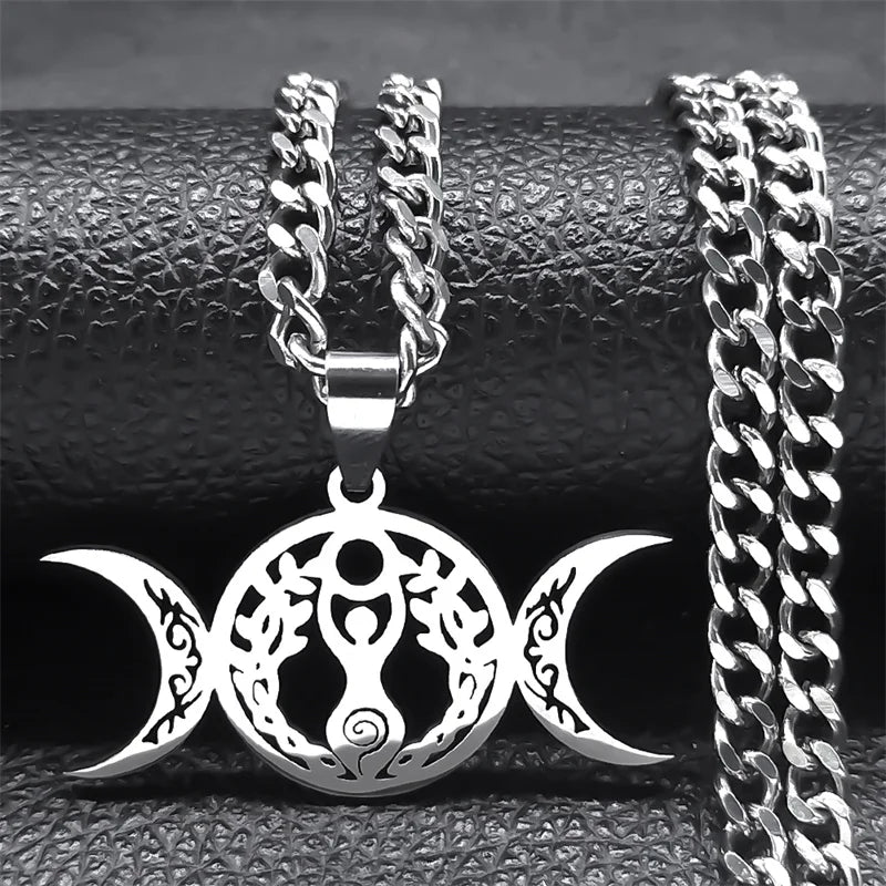 Wicca Triple Moon Pendant — Silver Stainless