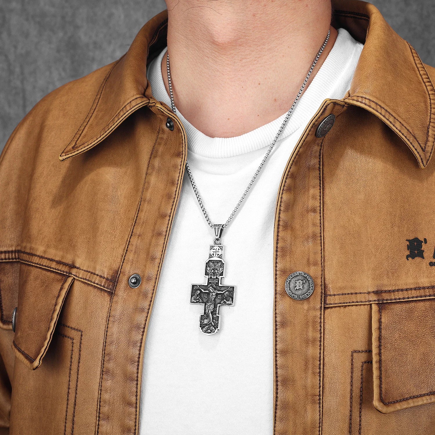 Retro Jesus Cross Pendant — Stainless Steel