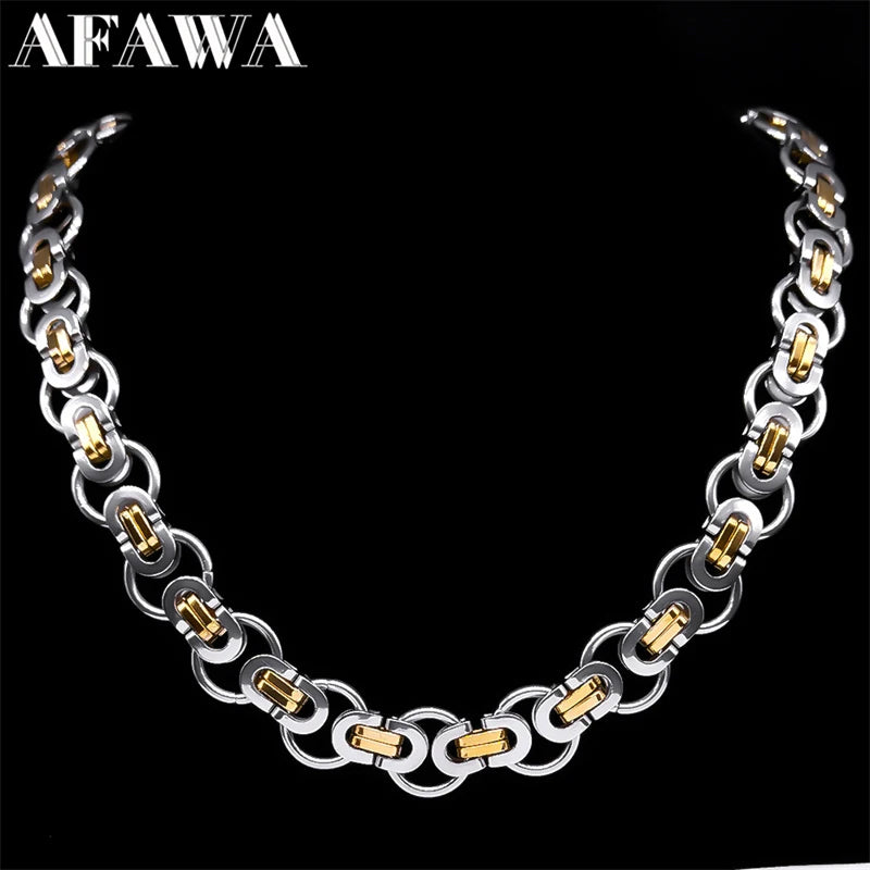 Hiphop Byzantine Round Link Chain Necklace for Women Men Gold Color Stainless Steel Male Thick Chains Jewelry collar