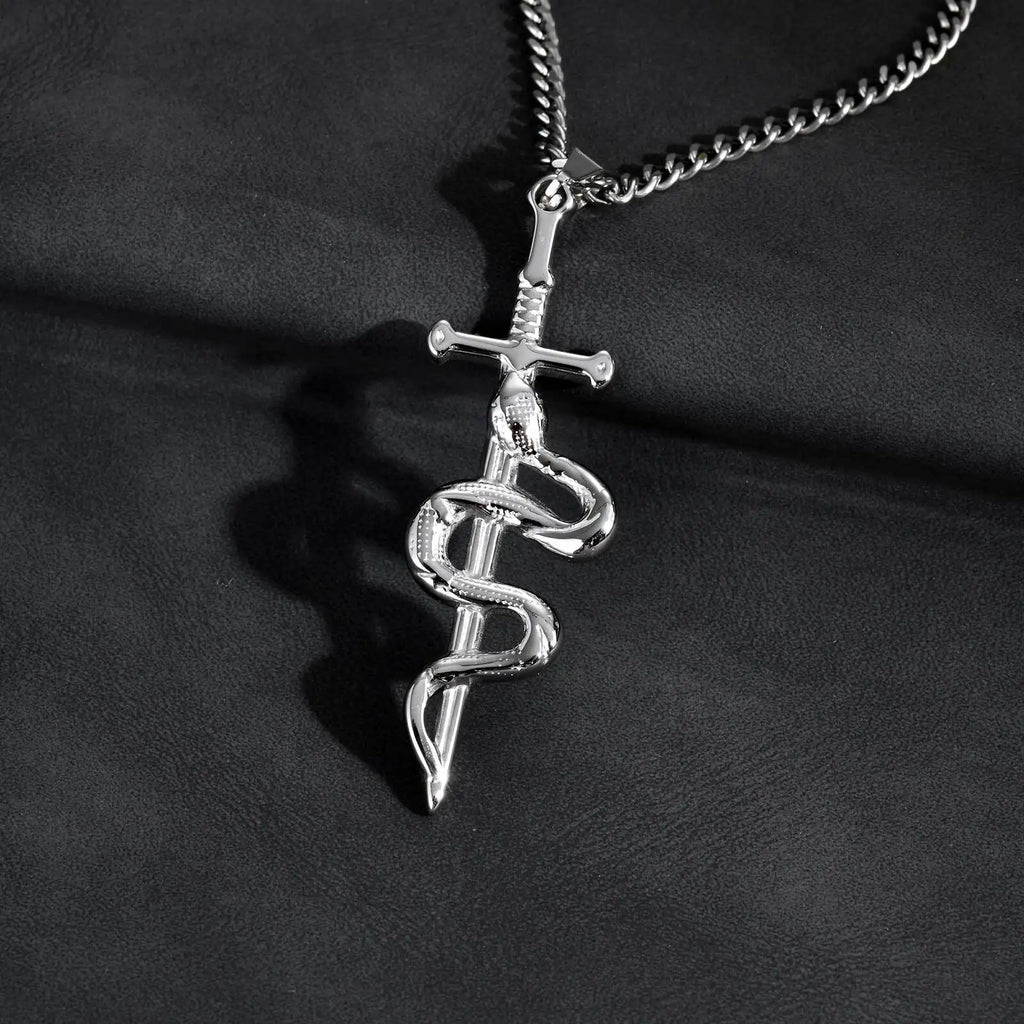 Cross Snake Cuban Chain Pendant Necklace