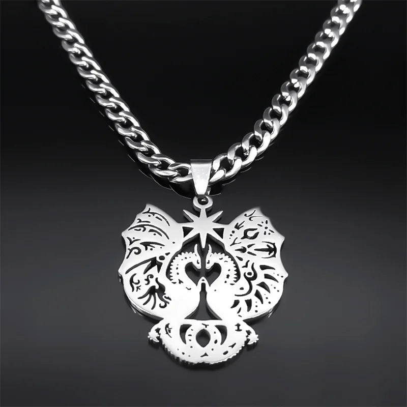 Gothic Double Dragon Star Pendant — Silver
