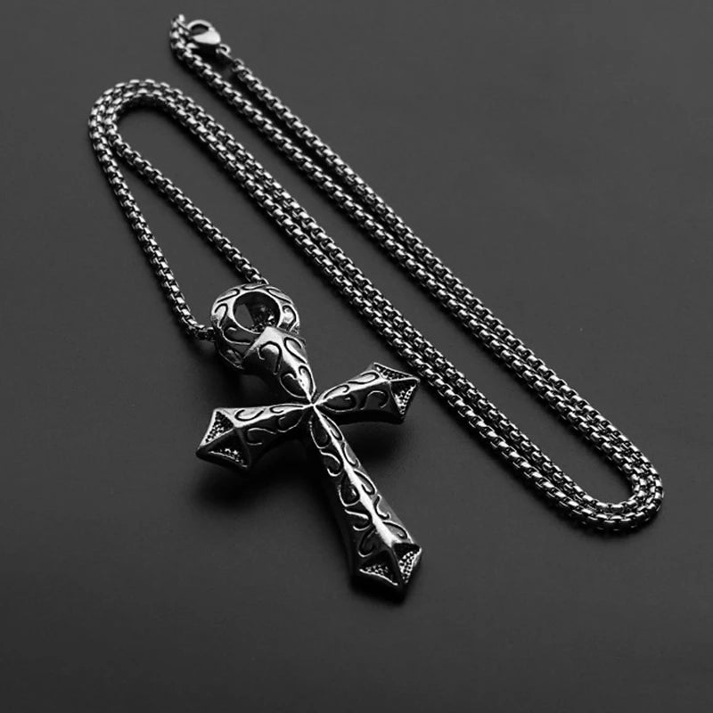 Silver Cross Pendant Necklace Vintage Figure