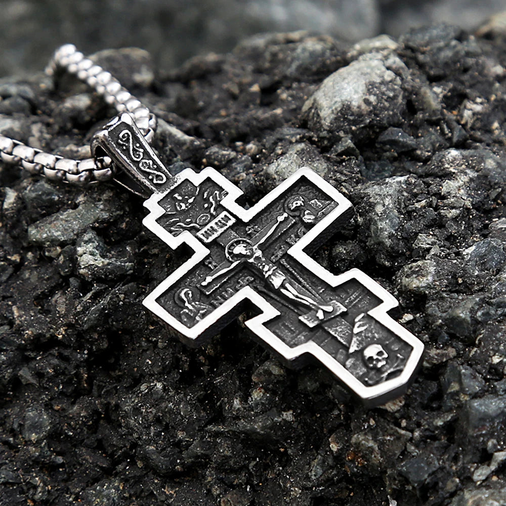 Cross Jesus Steel Pendant 316L Gothic Religious
