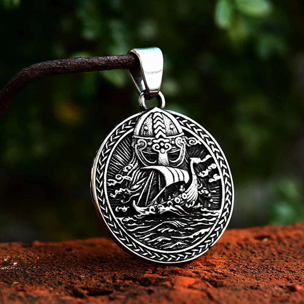 Viking Pirate Ship Dragon Pendant — Stainless