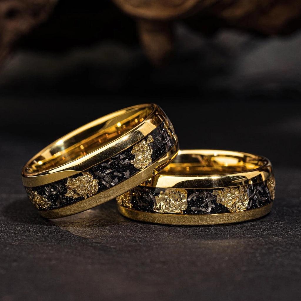 8MM Meteorite tungsten ring for man fashion jewelry Men's wedding bands Inlaid gold leaf engagement rings fine gifts