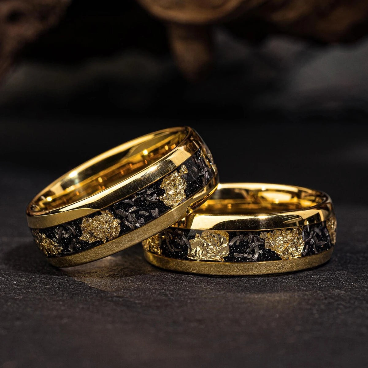 8MM Meteorite tungsten ring for man fashion jewelry Men's wedding bands Inlaid gold leaf engagement rings fine gifts