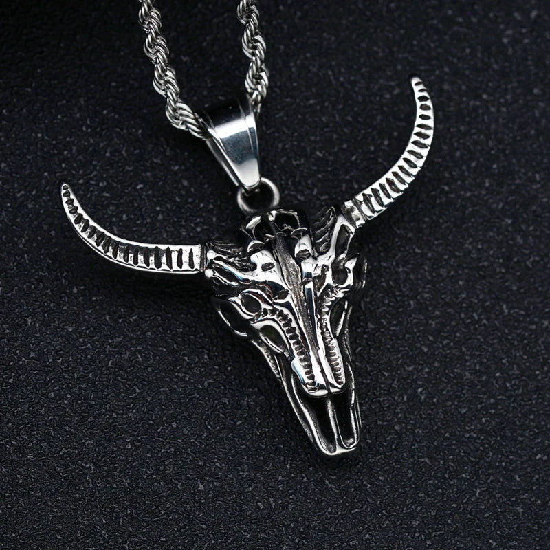 Vintage 316L Stainless Steel Goat Necklace Hanging Men Chain Street Hip Hop Style Gothic Skull Pendant Jewelry Accessories