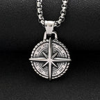 Two-Tone Compass Pendant Necklace Retro Statement