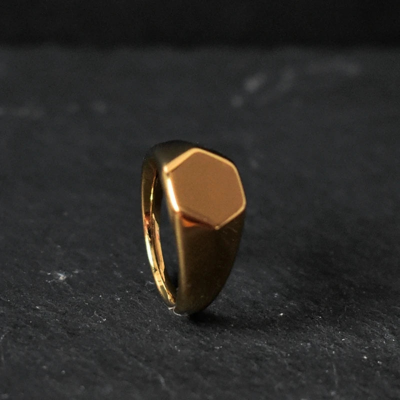 Handmade Highly Polished Stainless Steel 18k Gold Plated Square Geometric Smooth Blank Signet Rings for Women Men
