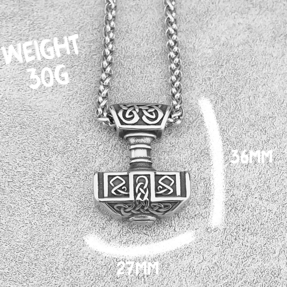 Stainless Steel Nordic Viking Thor's Hammer Pendant Vintage Odin Celts Knot Runic Amulet Necklace Gift for Boyfriend