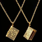 Bible Book Pendant Necklace — Steel