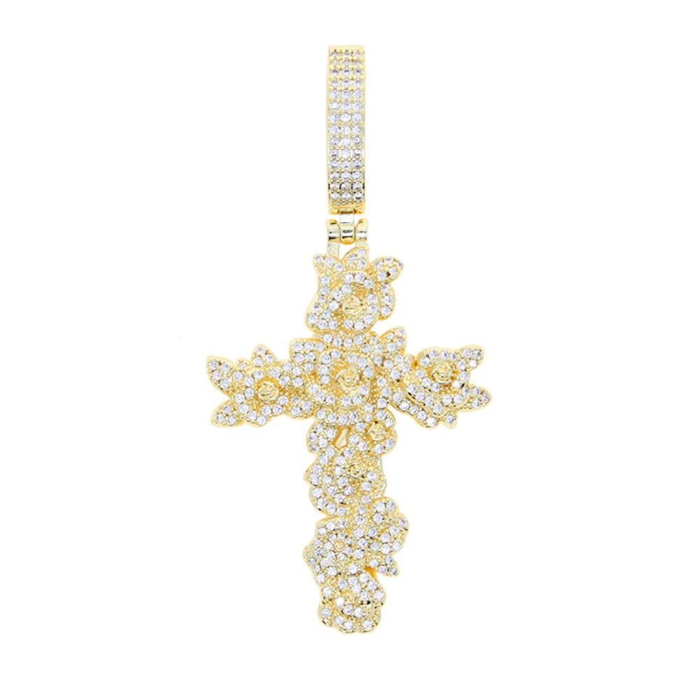 New Iced Out Bling CZ Cross Pendant Necklace Silver Color Prong Setting Cubic Zirconia Jesus Charm Men Women Hip Hop
