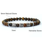 Vintage Mens Bracelet Beaded Om Mani Padme Hum Mantra Braslet Viking Jewelry Accessories Natural Lava Tiger Eyes Stone
