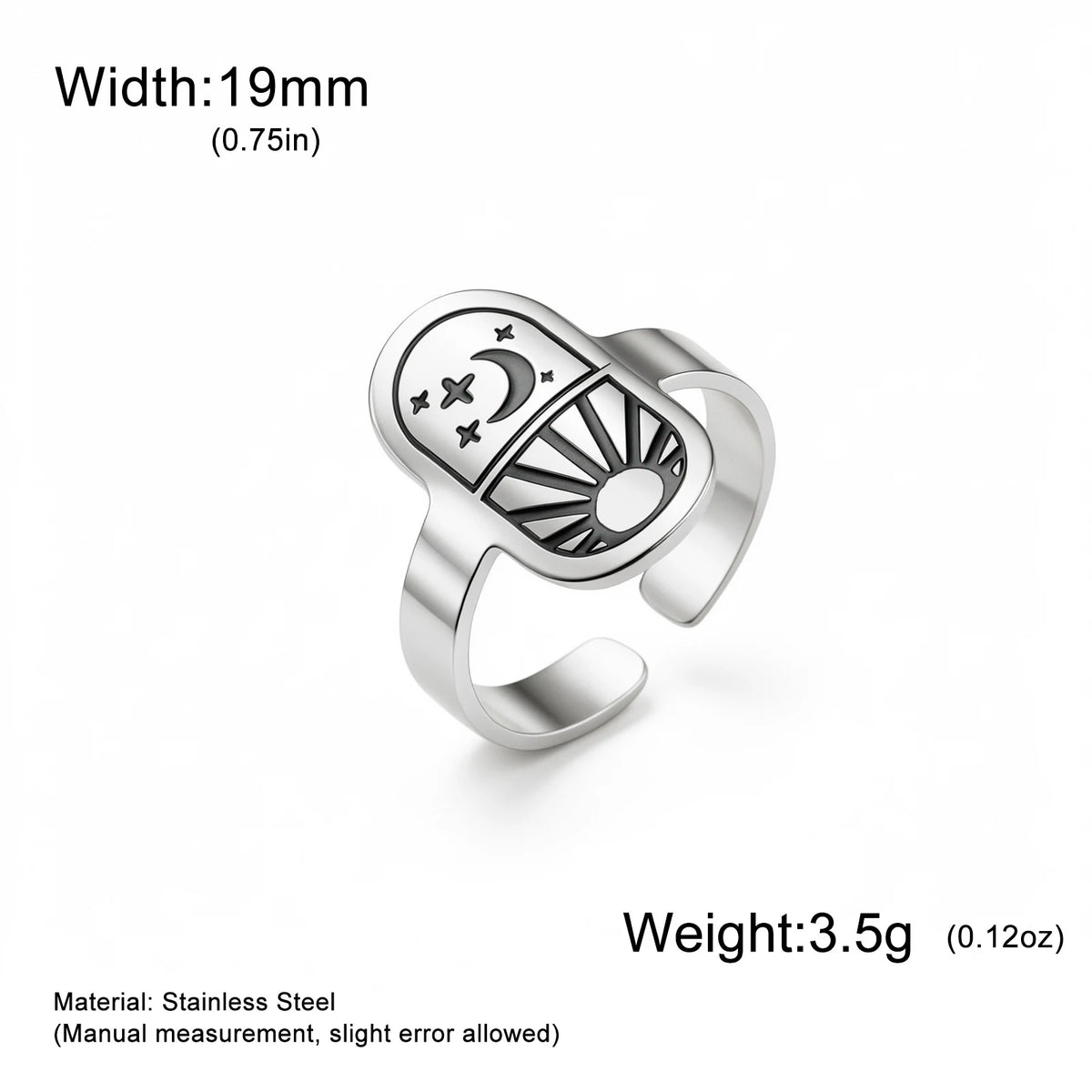 Sun Moon Star Adjustable Ring Vintage Celestial Tarot Signet Ring Stainless Steel Statement Open Ring Wiccan Spiritual