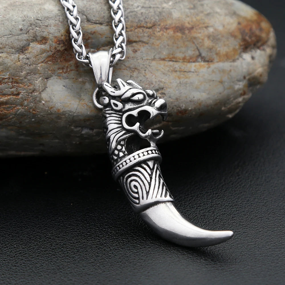 Wolf Tooth Pendant Necklace — Stainless Steel
