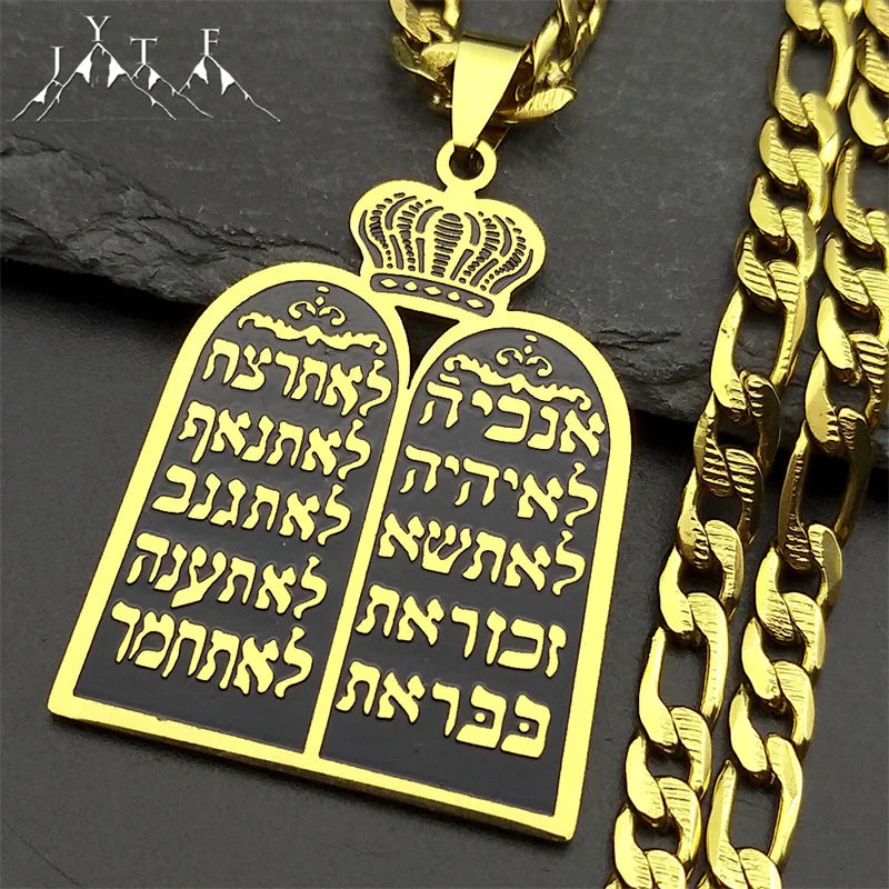Torah Ten Commandments Pendant Necklace — Gold