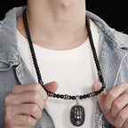 Men's Steampunk Dragon Wolf Head Pendant Necklace For Men Man 8MM Width 70CM Long Agate Stone Bead Chain Stainless