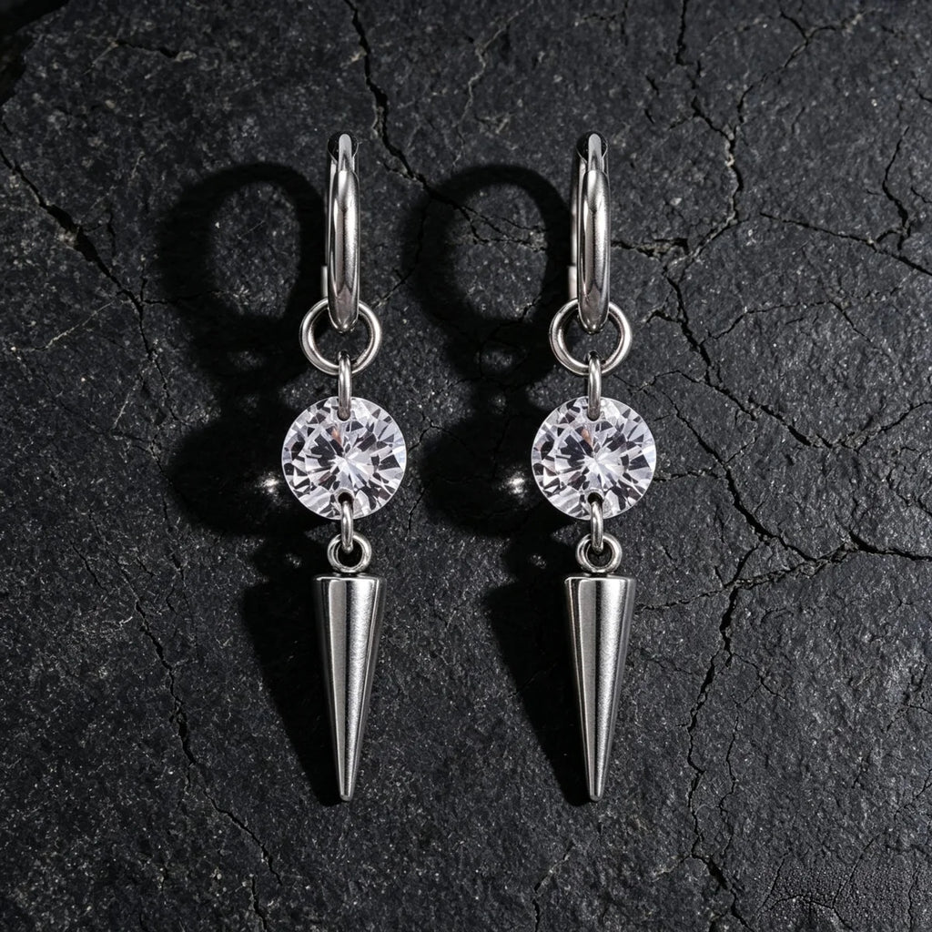Colorful Cubic Zircon Huggie Hoop Earrings — Cone Spike Dangle
