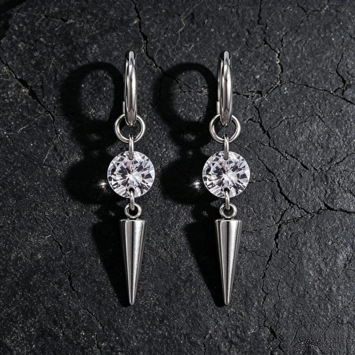 Colorful Cubic Zircon Huggie Hoop Earrings — Cone Spike Dangle