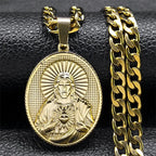 Circular 3D Relief Pendant Necklace — Gold-Tone Stainless Steel