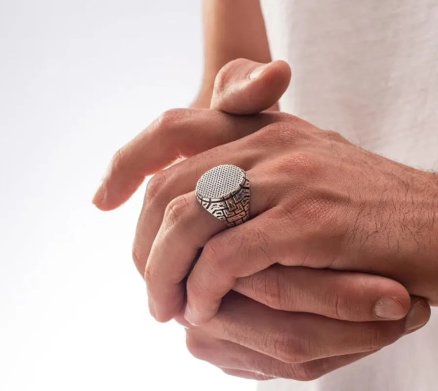 European and American retro personalized patterned men's geometric ring