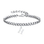Vnox A-Z Initial Bracelets for Men Women, Never Fade Silver Color Stainless Steel Cuban Chain Bracelet with 26 Letter