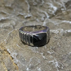 Square Simple Ring Stainless Steel Black Epoxy Vintage Men Ring Geometric Gift Fashion Women Unisex Punk Metal Jewelry