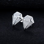 Iced Out Rhombus Stud Earrings — 925 Silver